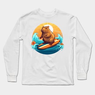 Surfing Happy Capybara Long Sleeve T-Shirt